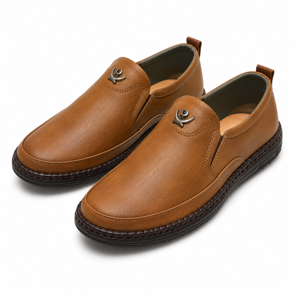 Premium Men’s Casual Slip-On Loafers – Tan Leather Comfort Shoes
