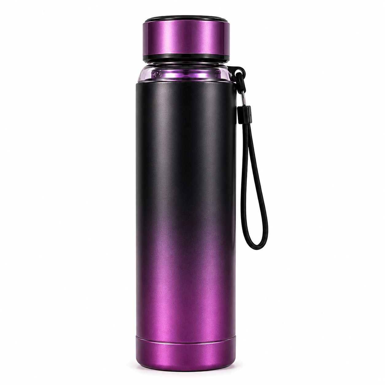 Purple Stainless Steel Vacuum Bottle with Carry Strap – Hot & Cold