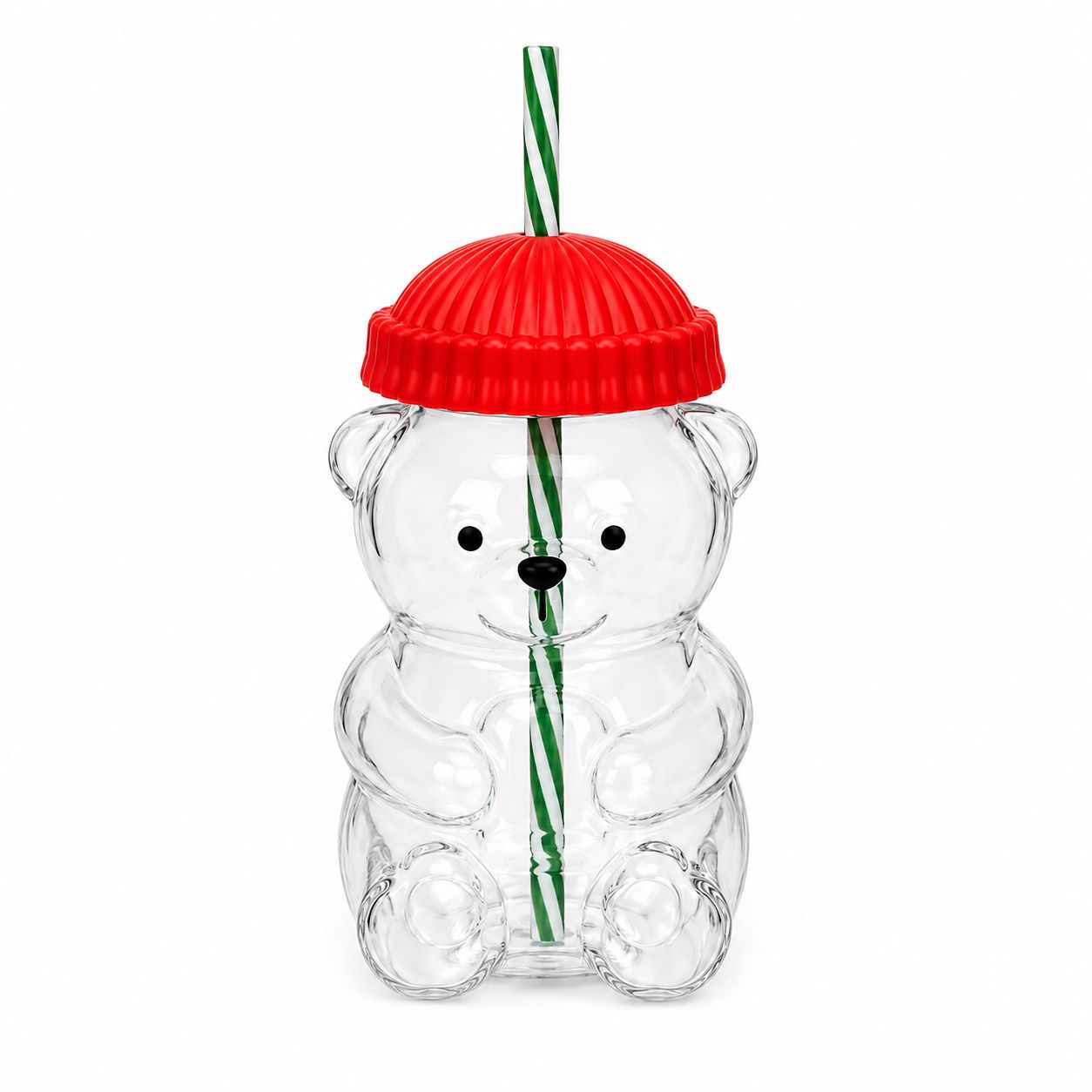 Bear Shape Water Bottle with Straw – Cute Transparent Drinking Cup