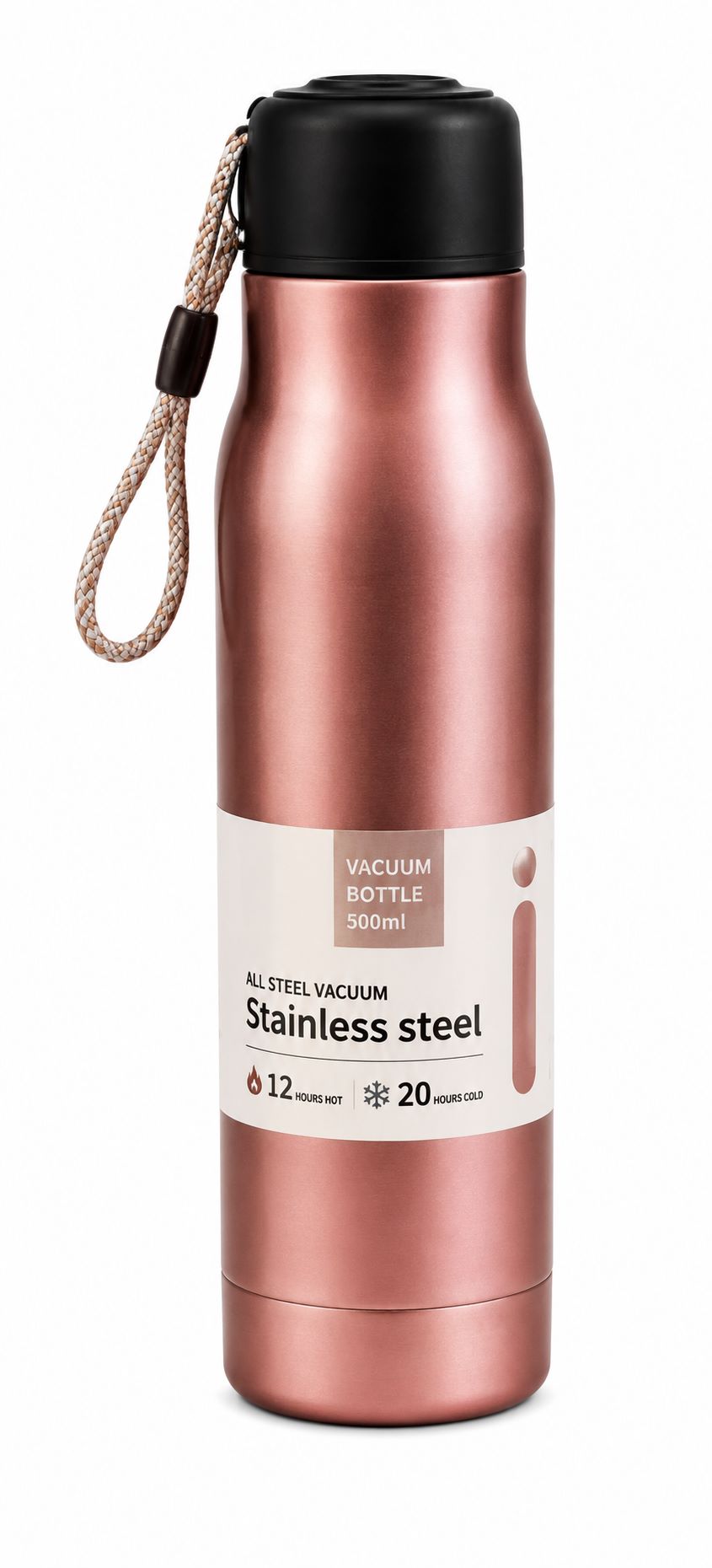 Stainless Steel Vacuum Insulated Flask Water Bottle with Carrying Loop – Keep Hot & Cold (500ml)