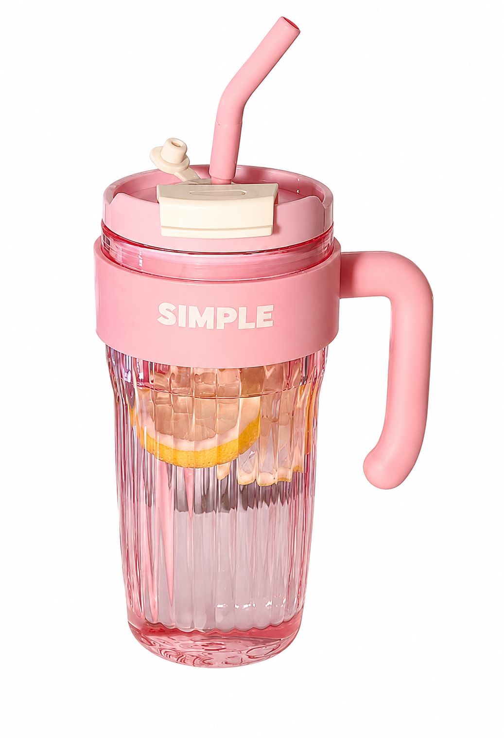 Simple Premium Ribbed Tumbler Cup with Handle & Straw – Lavender