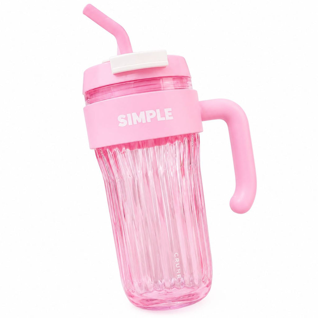 Simple Premium Ribbed Tumbler Cup with Handle & Straw – Lavender