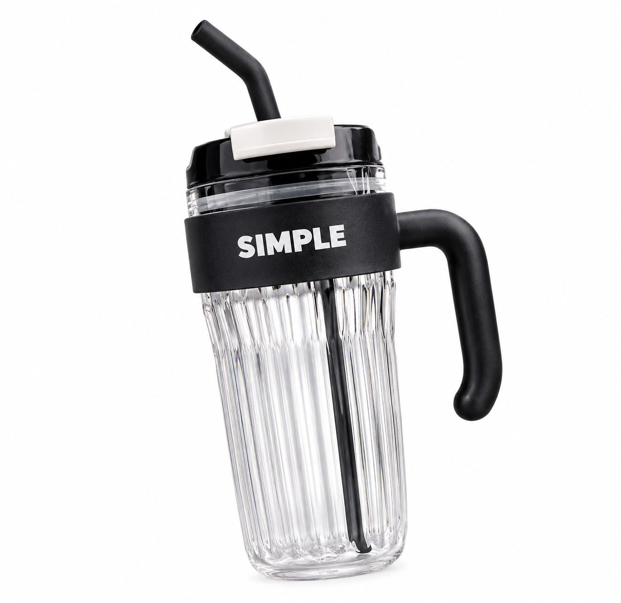 Simple Premium Ribbed Tumbler Cup with Handle & Straw – Lavender