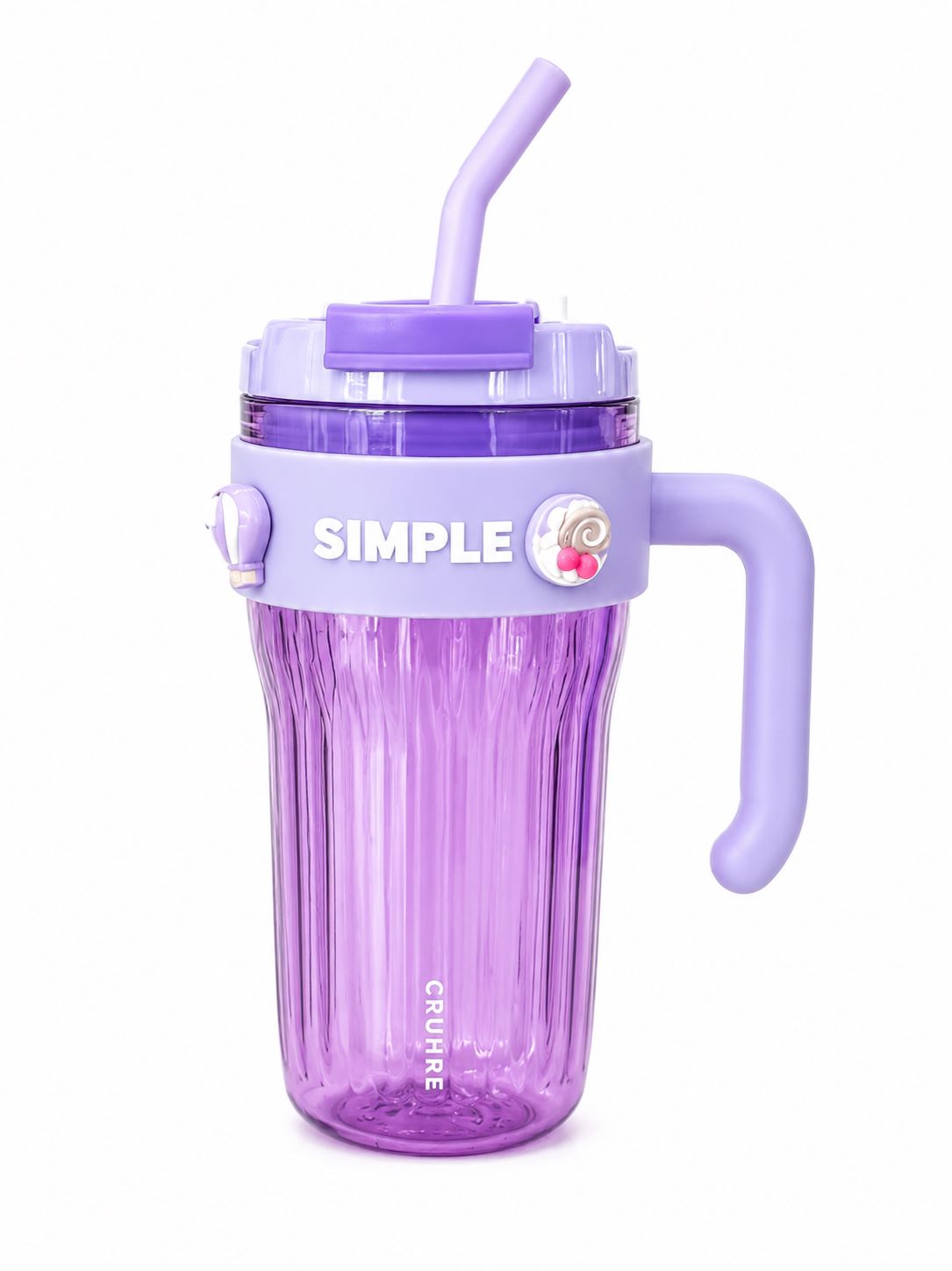 Simple Premium Ribbed Tumbler Cup with Handle & Straw – Lavender