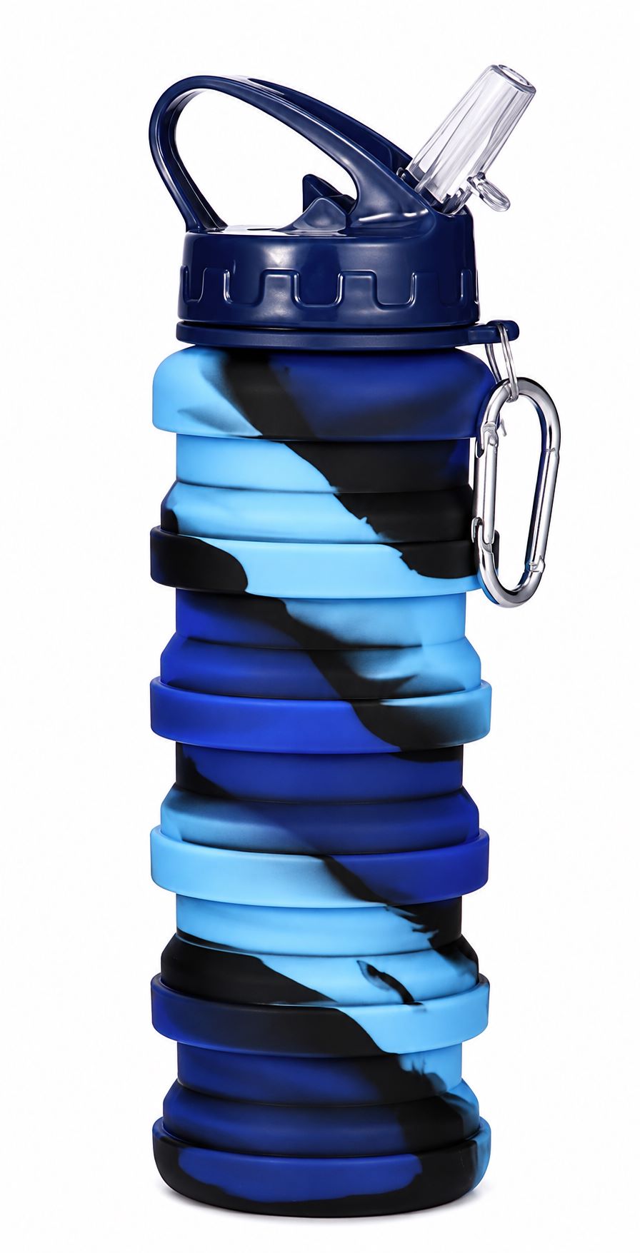 Collapsible Silicone Water Bottle with Carabiner – Foldable Reusable Bottle