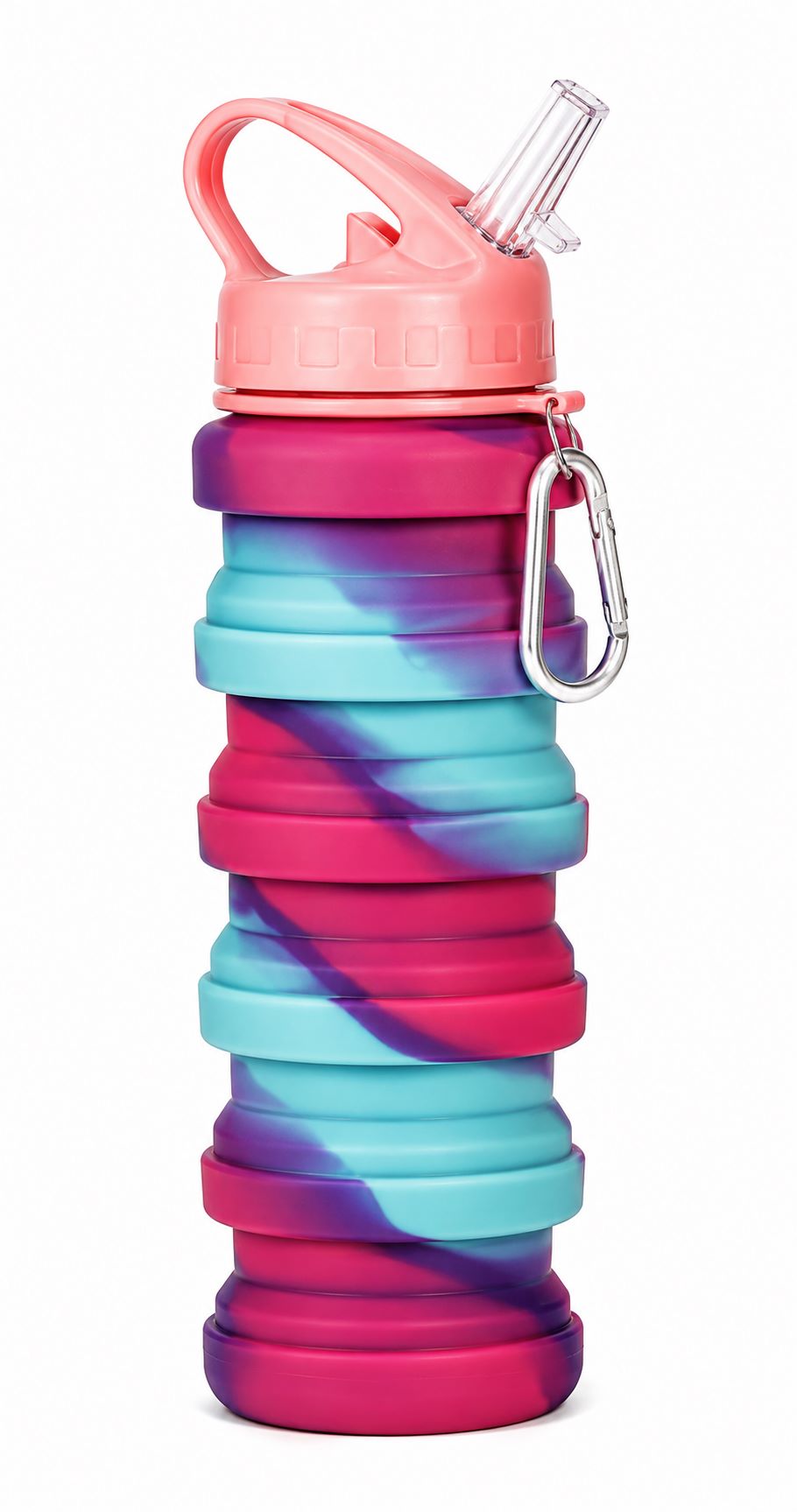 Collapsible Silicone Water Bottle with Carabiner – Foldable Reusable Bottle