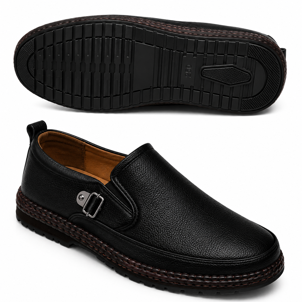 Premium Black Leather Slip-On Loafers for Men – Comfortable Casual Shoes
