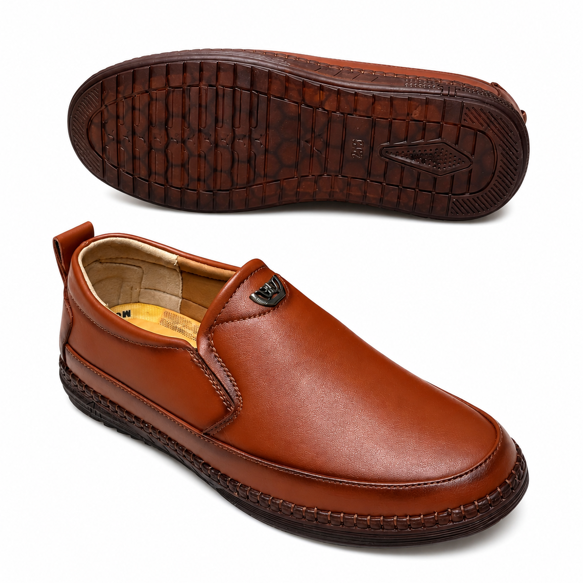 Premium Brown Leather Slip-On Loafers for Men – Comfortable Casual Shoes