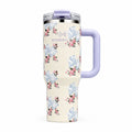 40oz Floral Insulated Travel Tumbler with Handle & Straw Lid | Double Wall Stainless Steel