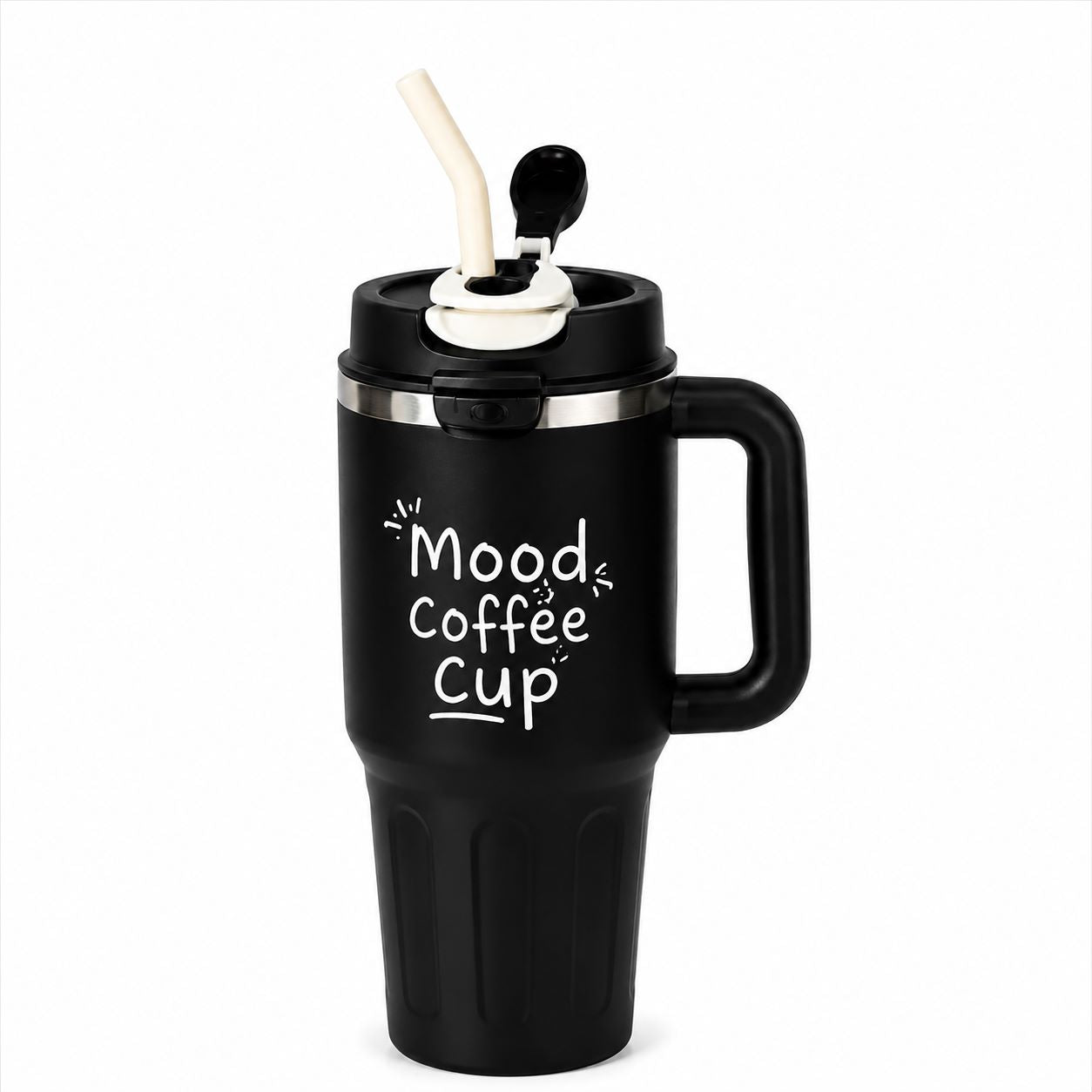 Mood Coffee Cup – Insulated Travel Tumbler with Handle & Straw