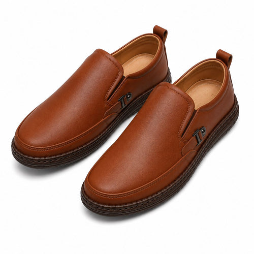 Men's Premium Brown Slip-On Casual Loafers | Soft Comfort Everyday Shoes
