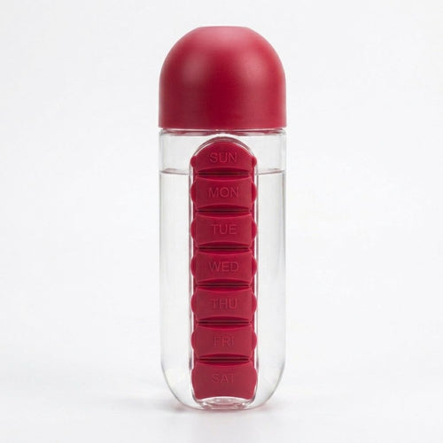 2-in-1 Pill Organizer Water Bottle (600ml) – Daily Medicine Organizer & Hydration Bottle