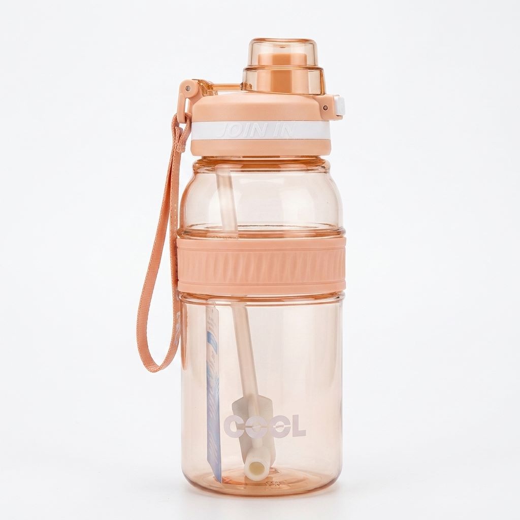 Transparent Sports Water Bottle with Straw, Handle & Wrist Strap – Stylish Reusable Water Bottle