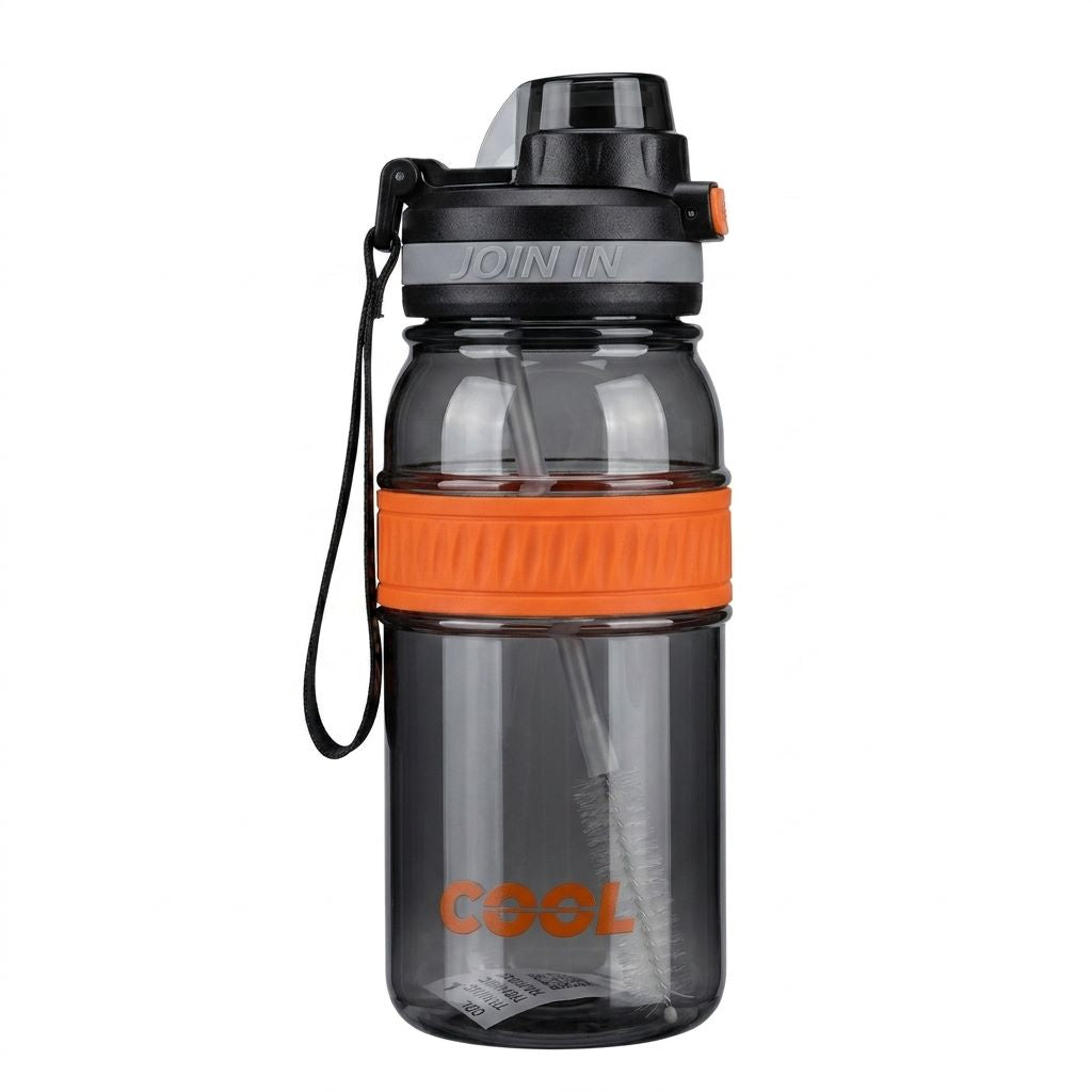 Transparent Sports Water Bottle with Straw, Handle & Wrist Strap – Stylish Reusable Water Bottle